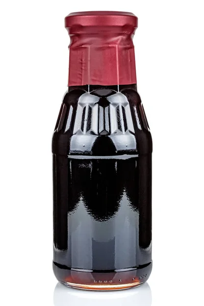 Flacon Transparent Facettes Verre Sauce Grenade Isolé Sur Fond Blanc — Photo