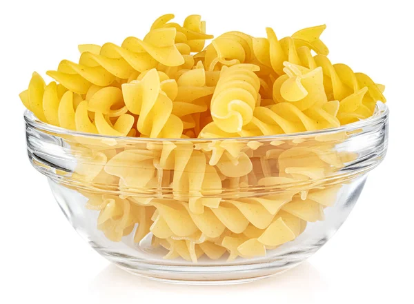 Pasta Secca Italiana Spirale Fusilli Una Piccola Ciotola Rotonda Vetro — Foto Stock