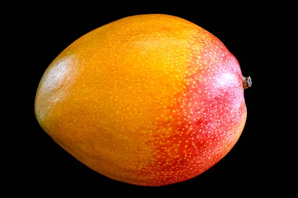 Zijaanzicht Van Vers Rijp Mangofruit Geïsoleerd Zwarte Achtergrond — Stockfoto