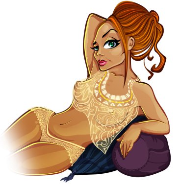 güzel bayan rahat yastıklar üzerinde