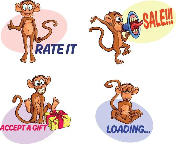 Смешные векторные обезьяны с разными эмоциями — стоковый вектор