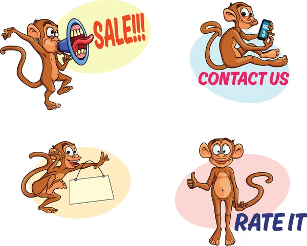 Смешные векторные обезьяны с разными эмоциями — стоковый вектор