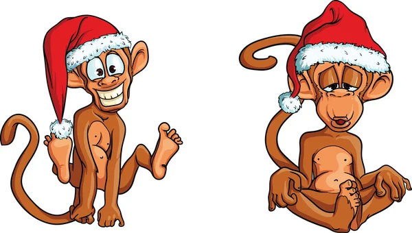 Мультяшные обезьяны в шляпе Санты — стоковый вектор