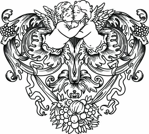 Embrasser des amours dans un cadre baroque — Image vectorielle