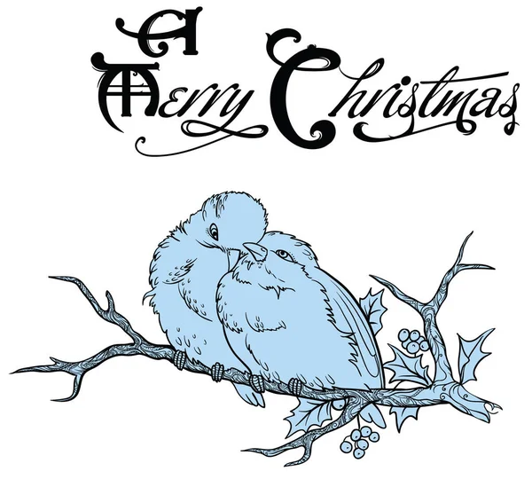 Різдвяна листівка з птахами та листям — стоковий вектор