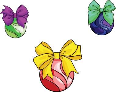 Yeni yıl Noel top. Oyuncaklar şerit ve yayla.