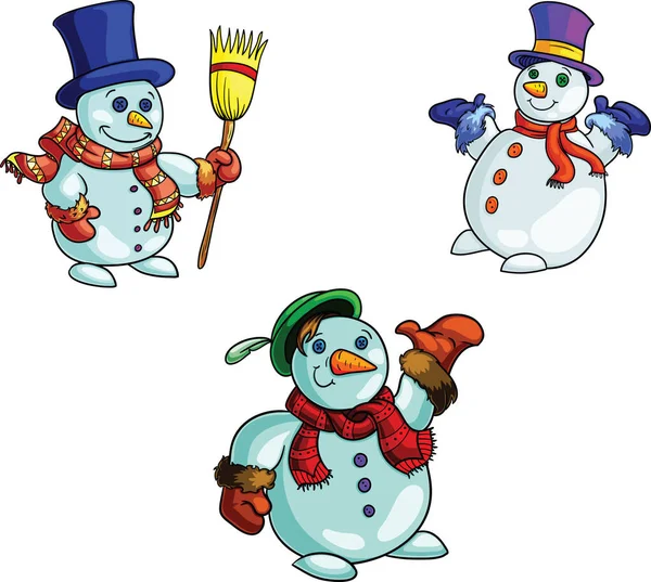 Collectie van verschillende snowmans van de cartoon — Stockvector
