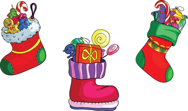 Jul strumpan med presenter och godis onside set — Stock vektor