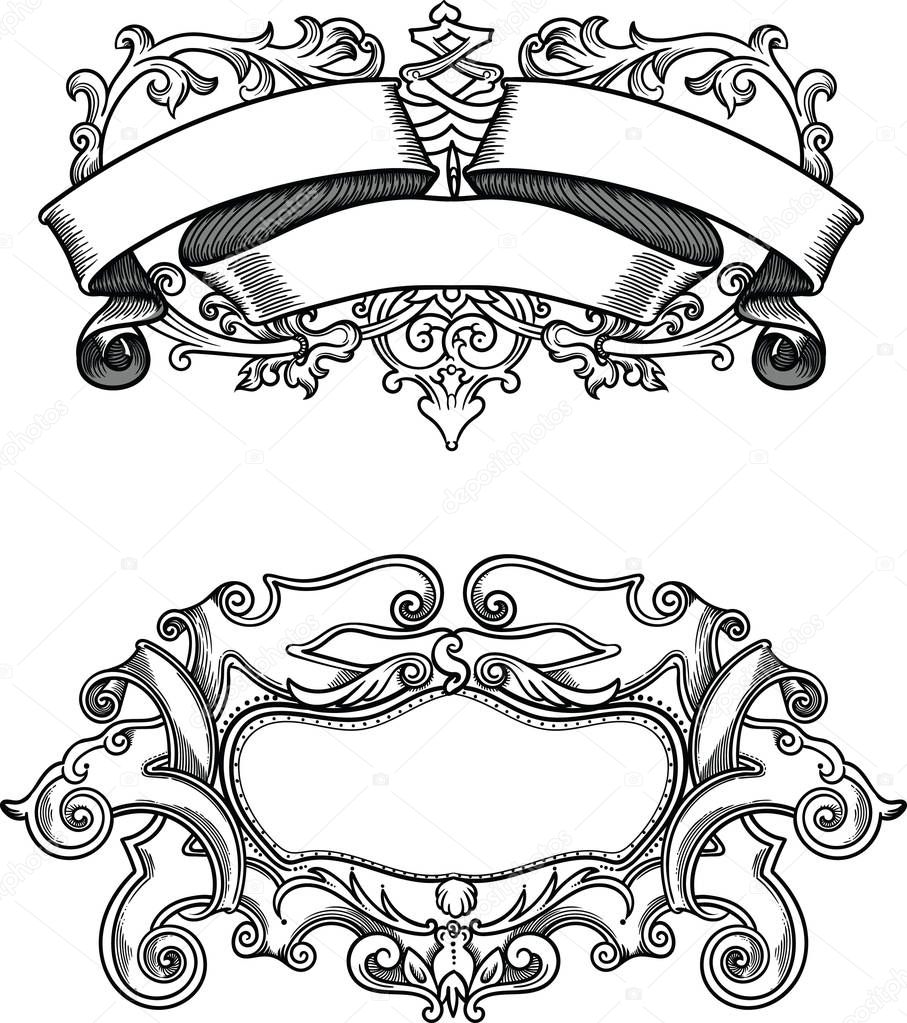 Collection of old ribbons. Retro scrolls in vector. Hand-drawn in vector in linear style