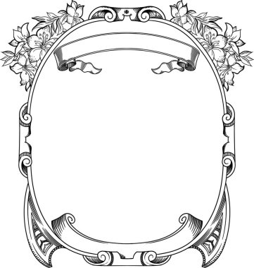 Beautiful vintage frame with decorative elements for your design. Empty inside, template for design. Made in a vector, is separated from a white background, hand-made in a linear style clipart