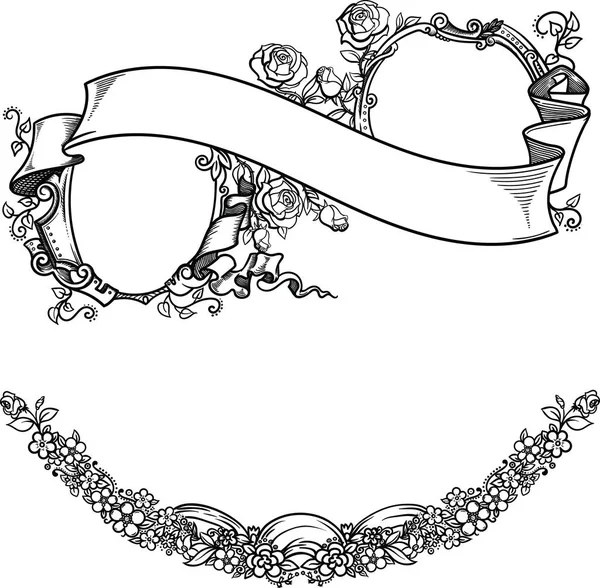 Marcos antiguos redondos, vacíos por dentro. Antiguos marcos hermosos con rosas y flores separadas del fondo blanco en estilo vectorial — Archivo Imágenes Vectoriales