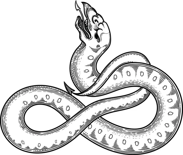 Serpent de fée vintage. Dessiné à la main en vecteur dans un style linéaire. Isolé du fond blanc, isolé du fond . — Image vectorielle