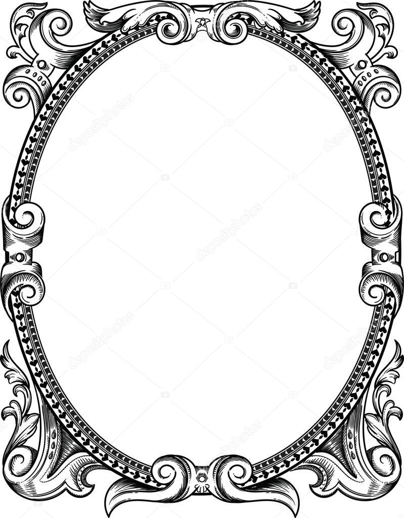A beautiful antique frame, for a document, certificate, or any other vintage old design. Empty inside, located on a white separate background
