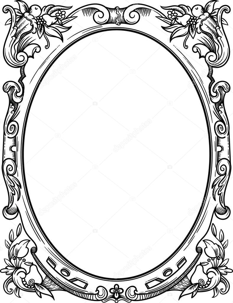 A beautiful antique frame with fruits , for a document, certificate, or any other vintage old design. Empty inside, located on a white separate background