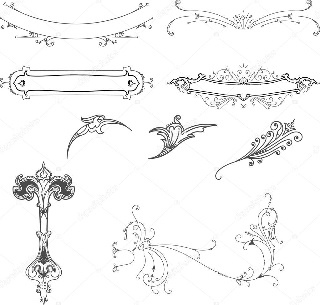 Collection of decorative elements  on transparent white background