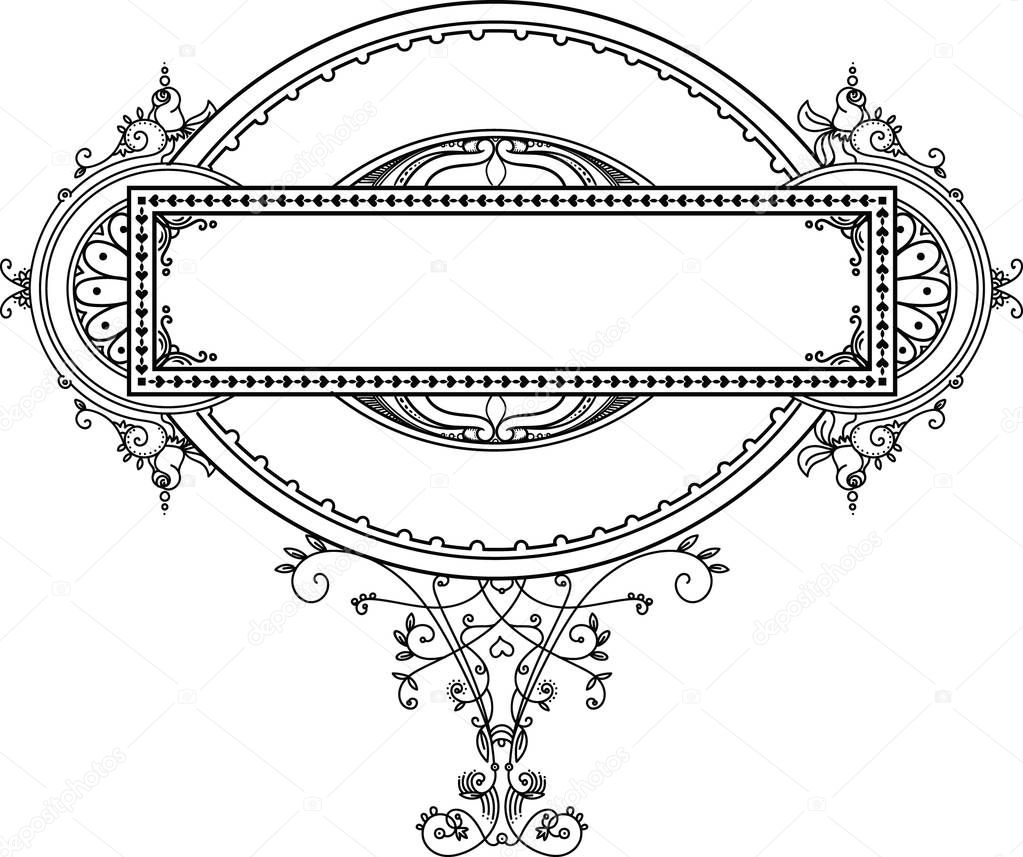 Element for a certificate, document or other securities. A template for a design, empty inside, separate on a white background. Decorative element . Hand-drawn in vector in linear style