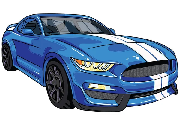 Ilustración de coche deportivo azul Mustang. Todas las ilustraciones son fáciles de usar y altamente personalizables, con capas lógicas para adaptarse a sus necesidades . — Vector de stock