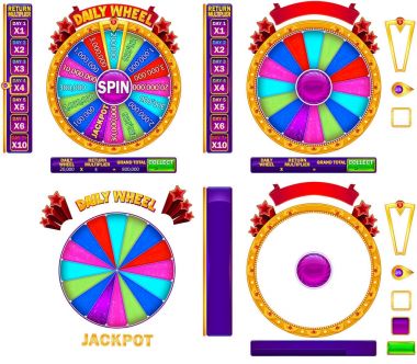 Fortune Daily Wheel ayrı unsurları . Ayrı elemanları şeffaf ve beyaz arka plan izole ayrıntılı altın tekerlek. Slot oyunu için kullanıcı arayüzü