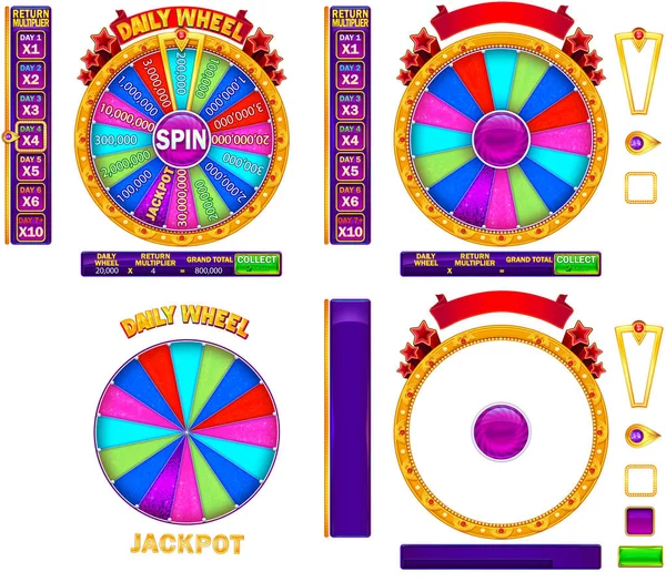 Fortune Daily Wheel Különböző Elemei Részletes Arany Kerék Külön Elemekkel — Stock Fotó