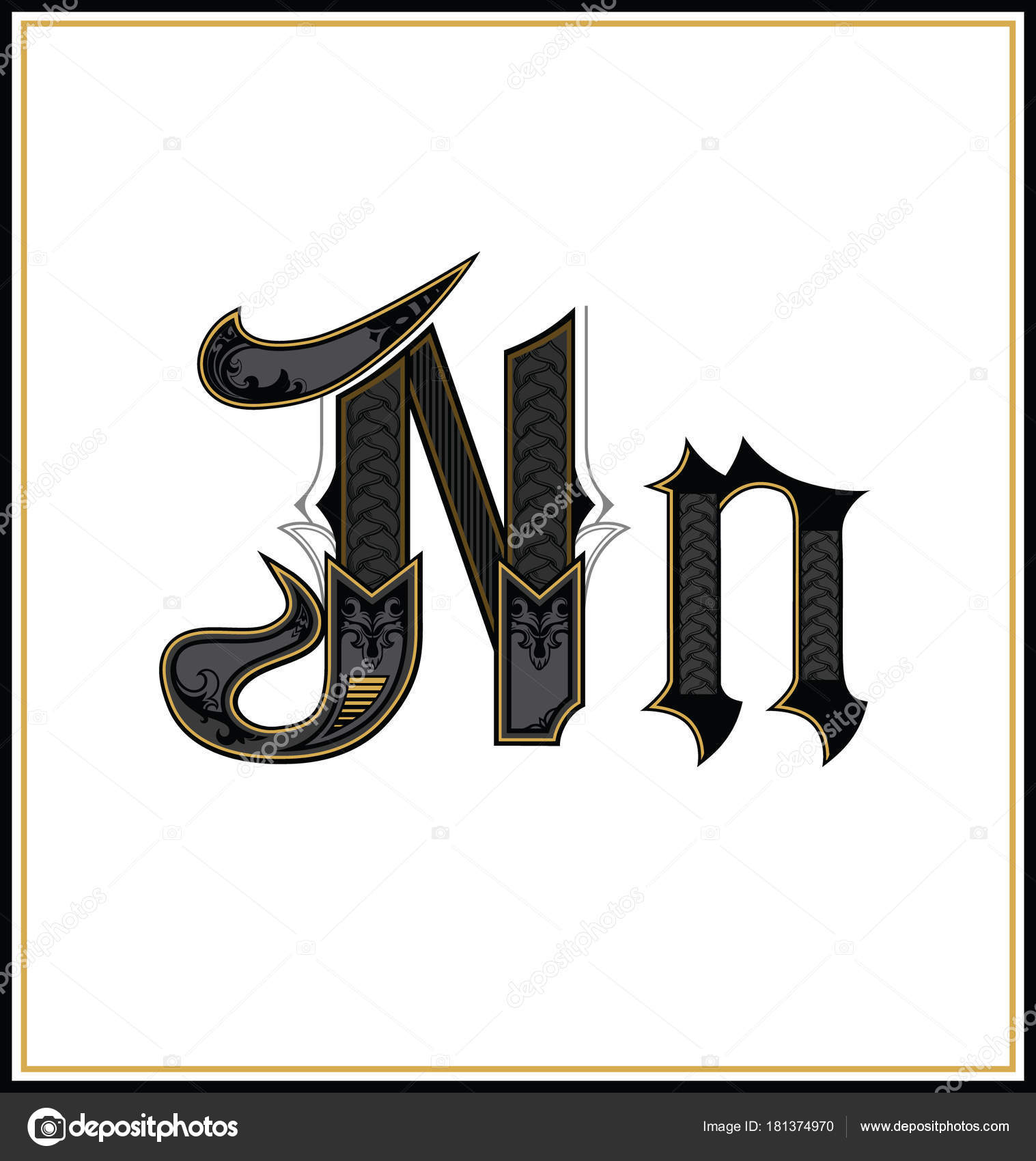 Gothic Font Letter N Vintage Design Font Text Symbol Antique