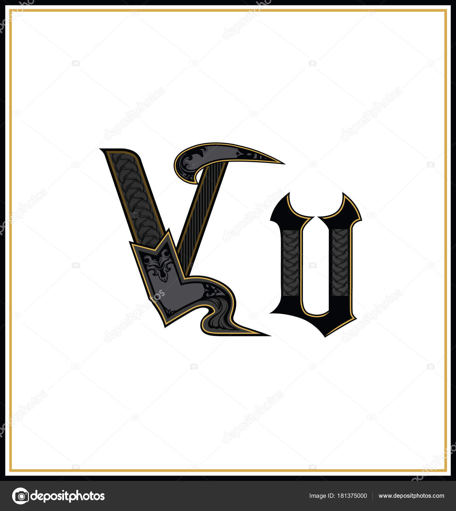 Czcionka gotycka litera V. Czcionka w stylu Vintage. Tekst symbol