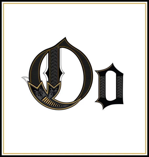Готический шрифт буква О. Винтажный дизайн шрифта. Текстовый символ старинной каллиграфии в стиле ретро. Персонаж в старом готическом стиле с узором внутри . — стоковый вектор
