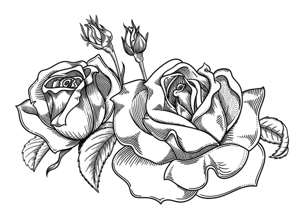 Ilustración vectorial de flores.Flores detalladas en estilo boceto en blanco y negro. Elegante decoración floral para diseño.Los elementos de composición se separan en cada grupo. Aislado sobre fondo blanco — Vector de stock