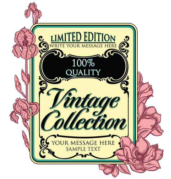 Çizgi Stili Elle Vintage Retro Vektör Çerçeve Çiçek Açan Çiçekler — Stok Vektör