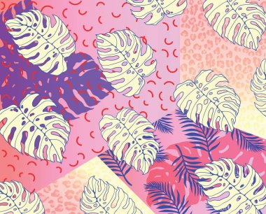 geometrik vektör egzotik arka plan ile palmiye yaprakları. Geometrik tarzı ile çiçek öğeleri .