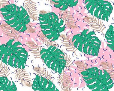 geometrik vektör egzotik arka plan ile palmiye yaprakları. Geometrik tarzı ile çiçek öğeleri .