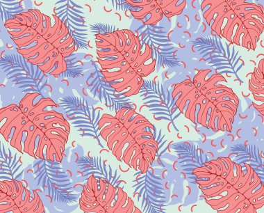 geometrik vektör egzotik arka plan ile palmiye yaprakları. Geometrik tarzı ile çiçek öğeleri .