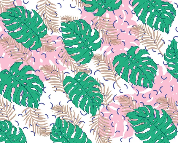 geometrik vektör egzotik arka plan ile palmiye yaprakları. Geometrik tarzı ile çiçek öğeleri .