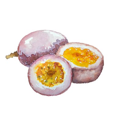 Beyaz bir arka plan üzerinde izole suluboya tutku meyve