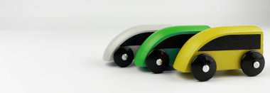 Çocuk ahşap demiryolu. Yakın plan.