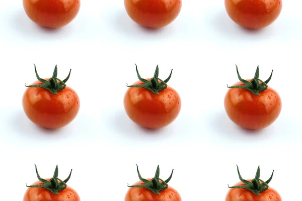 Textura Fundo Padrão Pequenos Tomates Cereja Fundo Branco — Fotografia de Stock