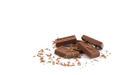 Çikolata, beyaz arka planda çikolatalar.