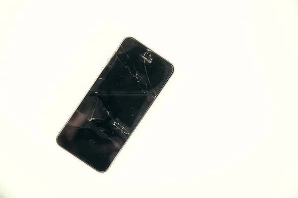 Broken Glass Screen Mobile Phone Isolated Smartphone Drop Floor Crash — Stock Photo, Image