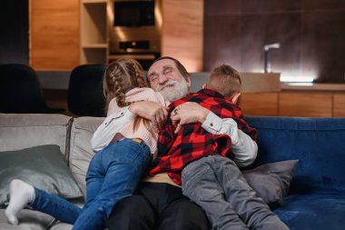 Büyükbabalar torunlarıyla oynuyorlar ve eğleniyorlar.