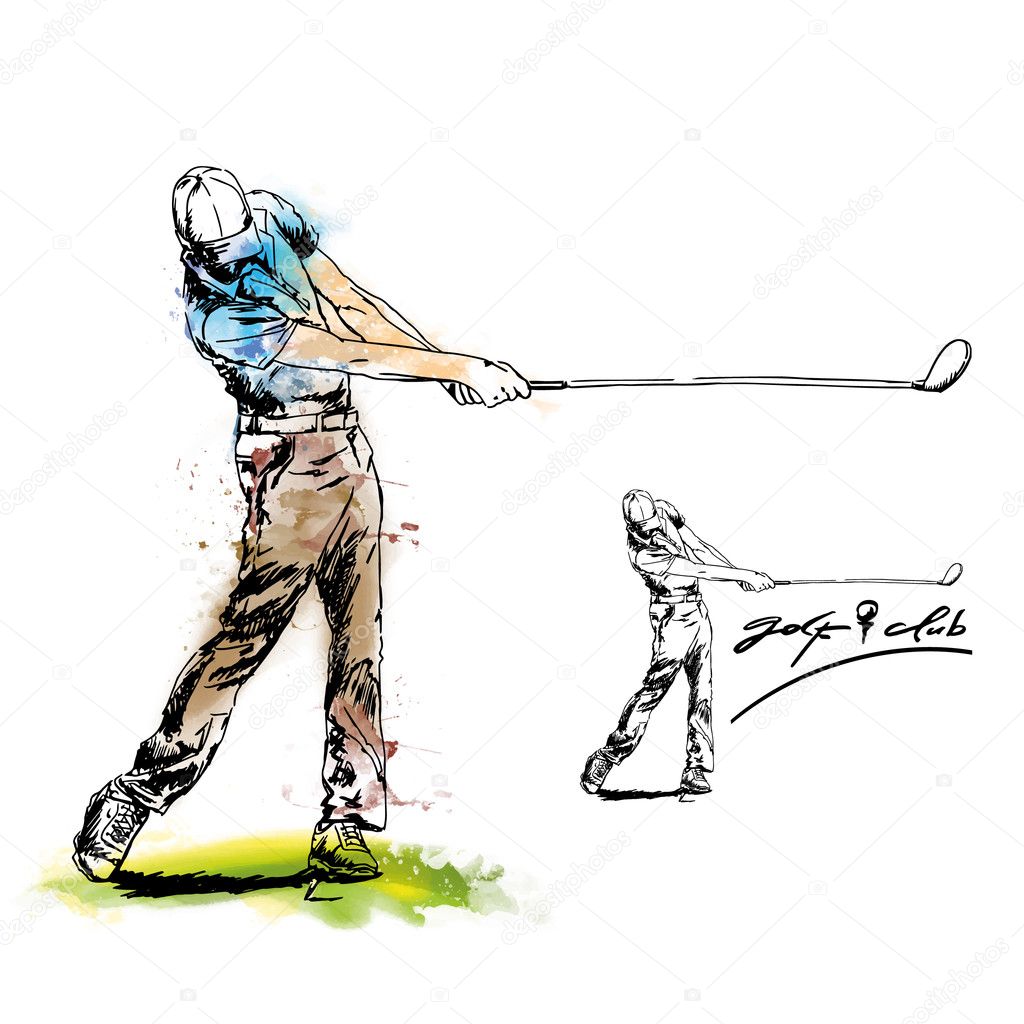 Hand drawn sketch of golfer in color isolated Vector Image