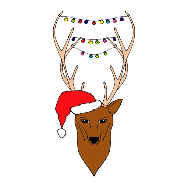 クリスマスのイラストを描かれた鹿を手します。 — ストックベクタ