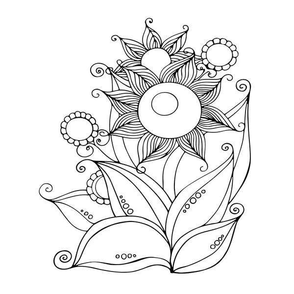 Ornamento desenhado à mão com flores no estilo doodle. Fundo floral. Cartão, convite, banner. Ilustração vetorial . —  Vetores de Stock