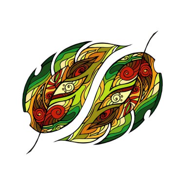 Vektör renkli orman arka plan bırakır. El süsleme orman yaprakları ile çizilmiş.