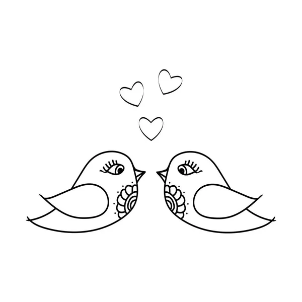 Ilustración vectorial. Mano dibujada con pájaros del amor. Elemento de diseño para boda o día de San Valentín . — Vector de stock