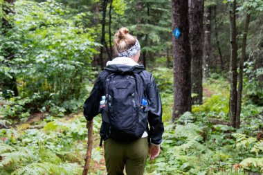 Ormanın içinde bir kız Hiking