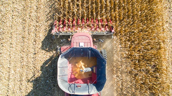 Aerial Photo of Harvesting Corn with Combine — Stock Photo, Image