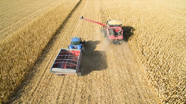 Aerial Photo of Harvesting Corn with Combine — Stock Photo, Image