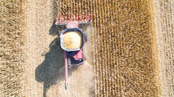 Aerial Photo of Harvesting Corn with Combine — Stock Photo, Image