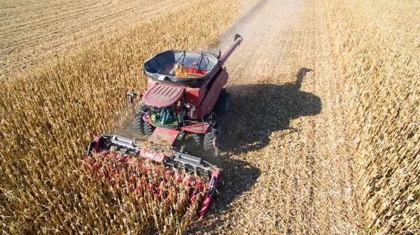 Aerial Photo of Harvesting Corn with Combine — Stock Photo, Image