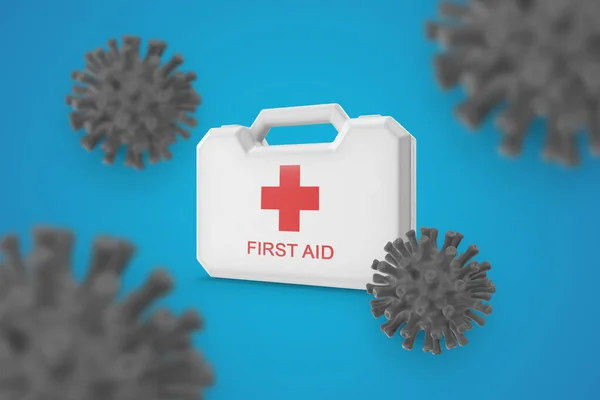 Mavi izole arka planda Covid-19 için 3D illüstrasyon. Dünya Sağlık Örgütü Coronavirus 'a yeni resmi isim koydu.