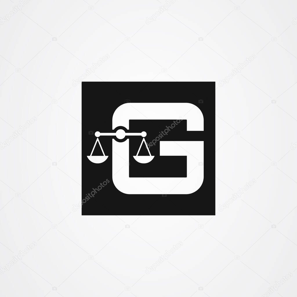 Initial letter g with scale of law logo design